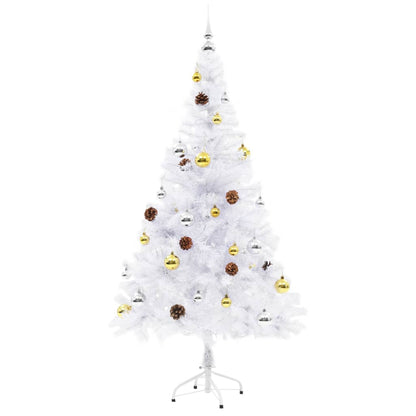 Vidaxl Árbol De Navidad Preiluminado Con Luces Y Bolas Blanco 150 Cm_2