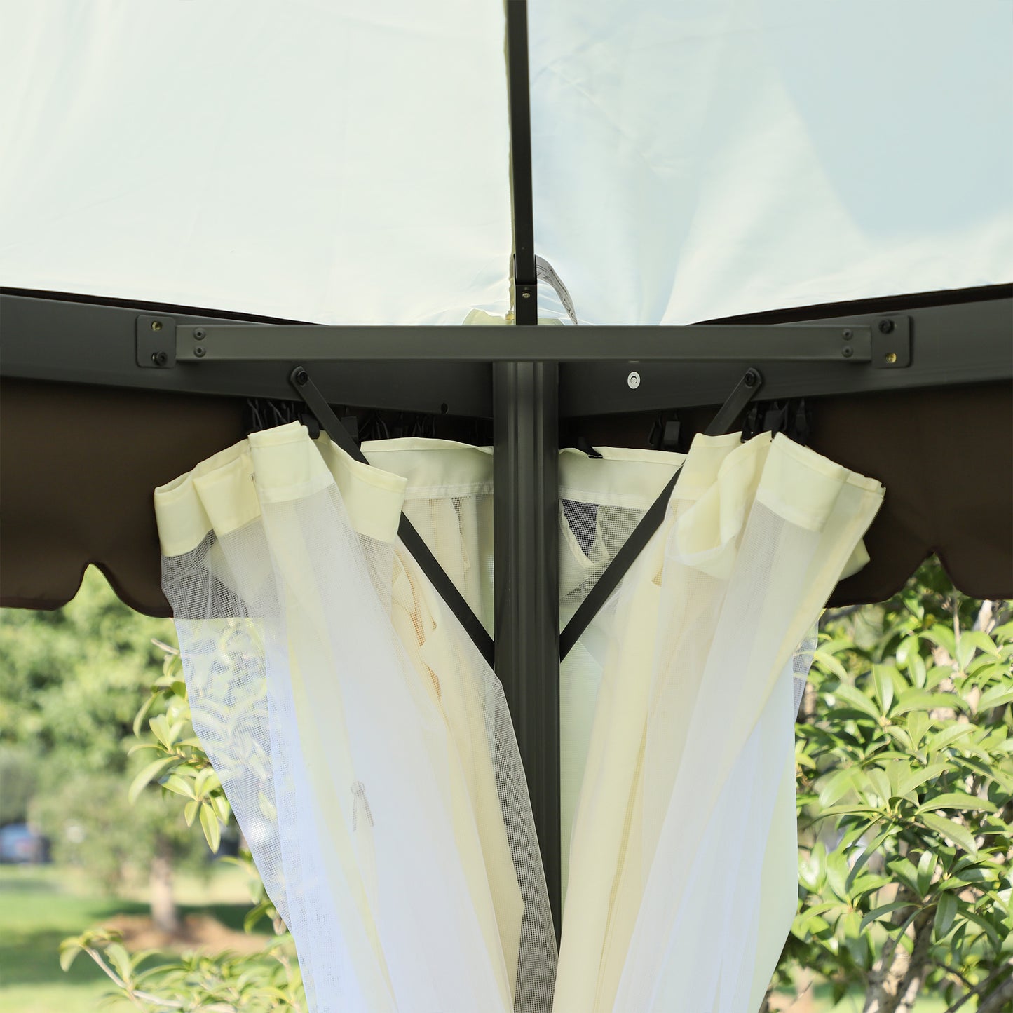 Outsunny Cenador De Jardín 4x3 M Con Doble Techo 4 Cortinas 4 Mosquiteras Blanco_4