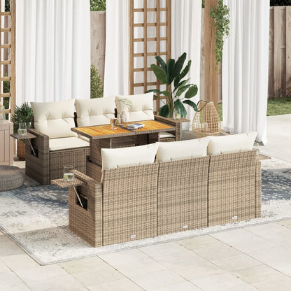 Set Sofás De Jardín 7 Piezas Y Cojines Ratán Sintético Beige / Vetonek_1