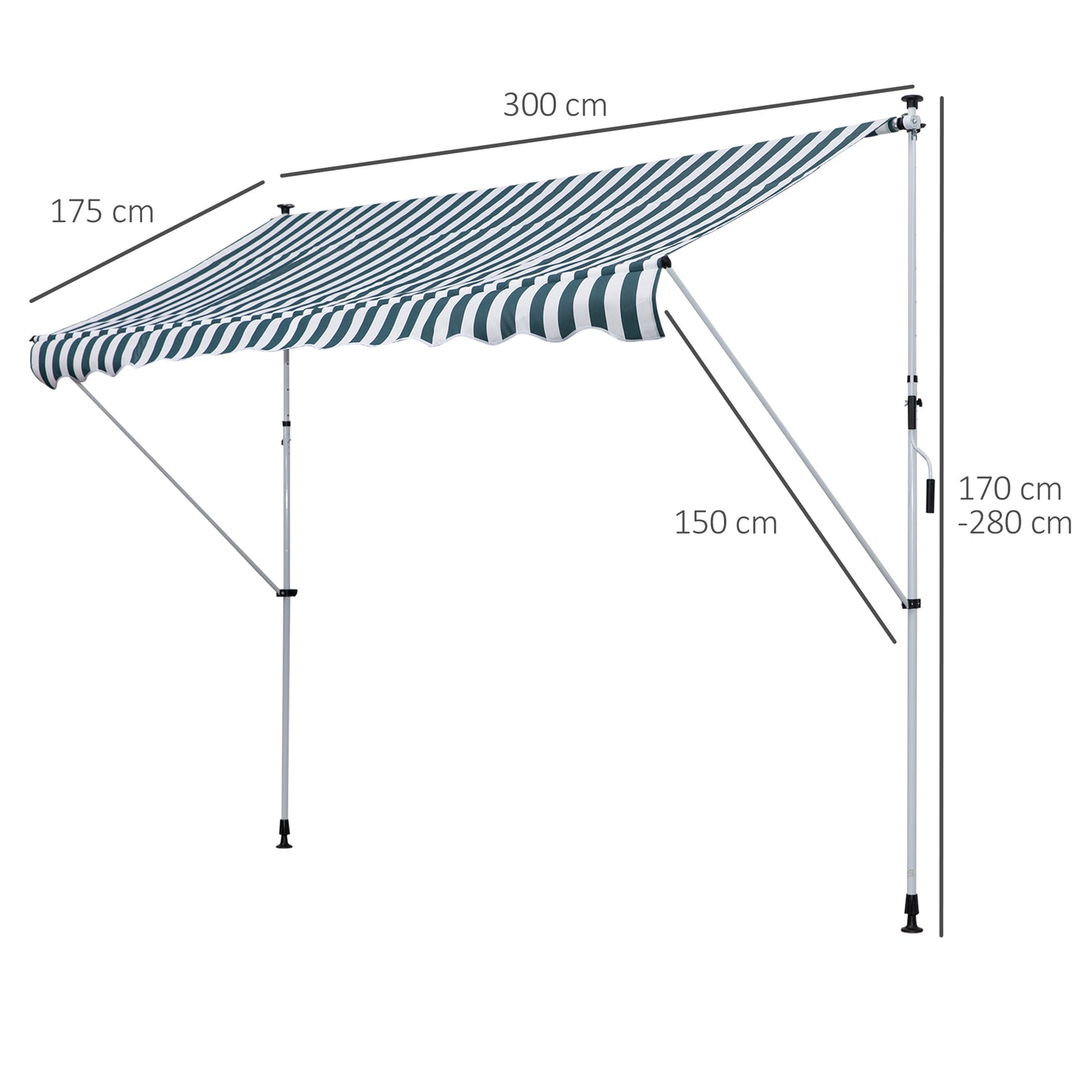 Outsunny Toldo Manual Retráctil 300x150x170-280 Cm Con Altura Ajustable Verde_2