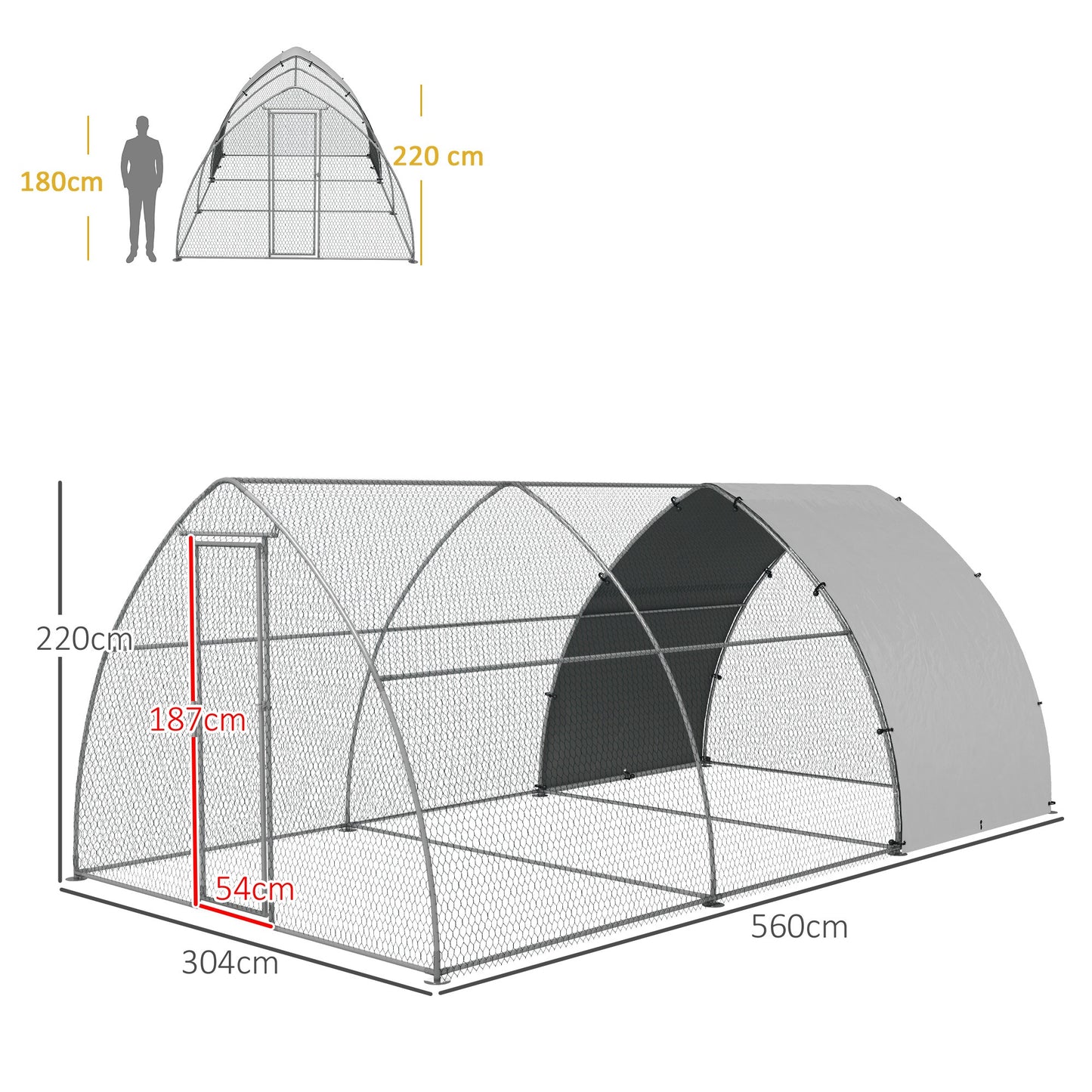 Pawhut Gallinero Para Exterior 304x560x220 Cm Cubierta De Tela Oxford Plata_2