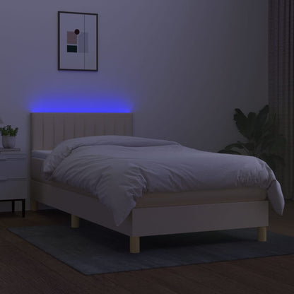 Cama Box Spring Con Colchón Y Led Tela Crema 80x200 Cm / Vetonek_0