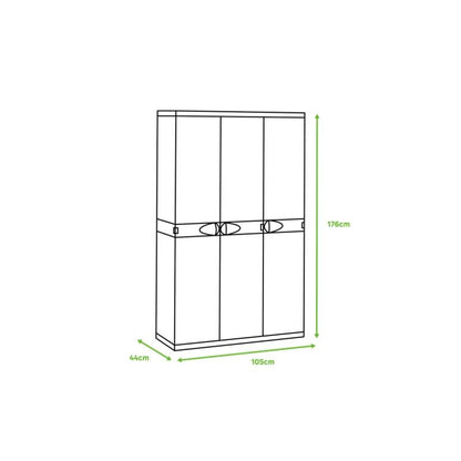 Roupeiro 3 portas com armário para vassouras 105 cm Titânio Plastiken Preto