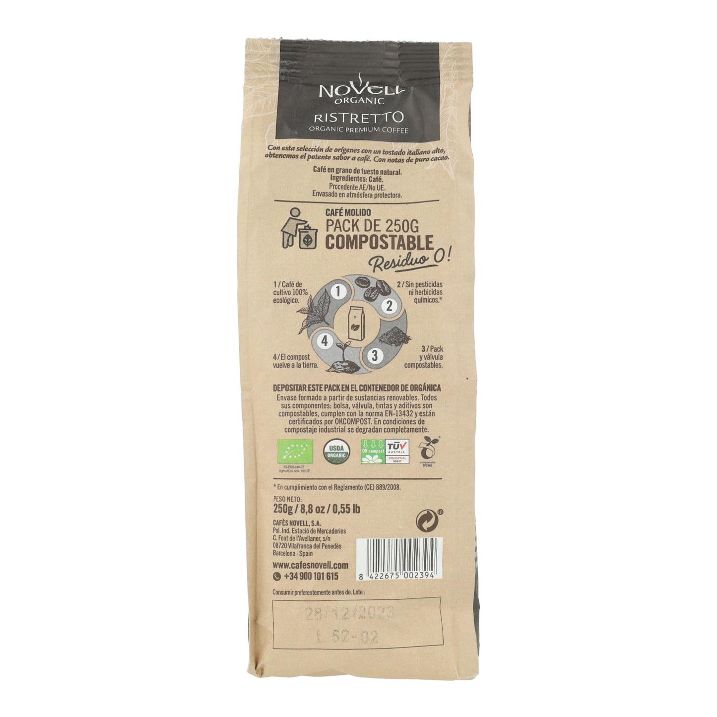 Café moído biológico Ristretto 250g