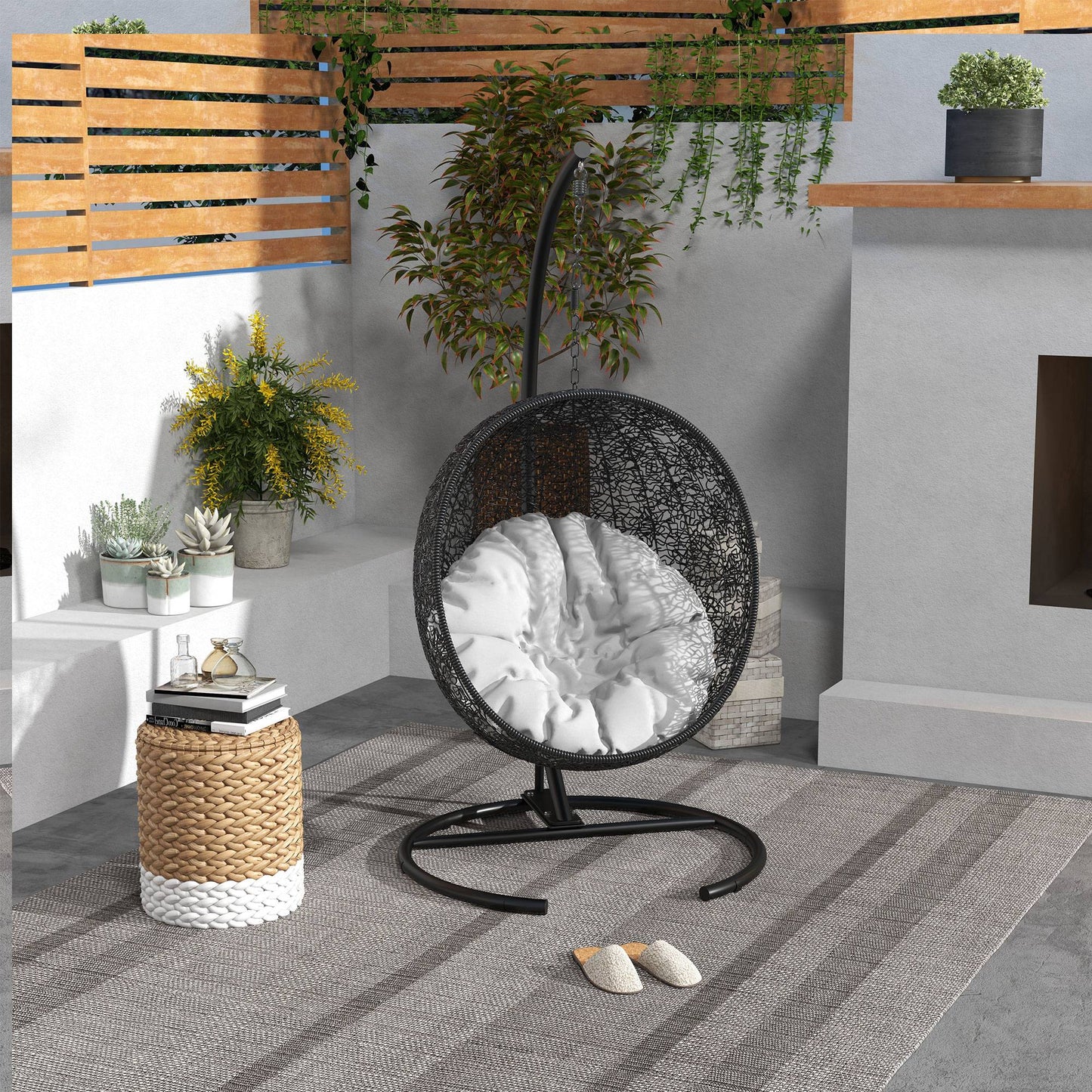 Outsunny Soporte Para Silla Colgante De Metal Con Base Estable Ø102x195 Cm Negro_4
