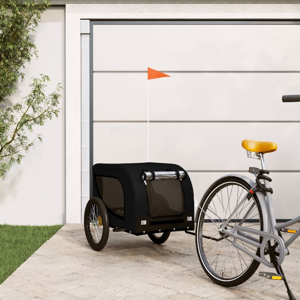 Remolque De Bicicleta Mascotas Hierro Tela Oxford Negro_1