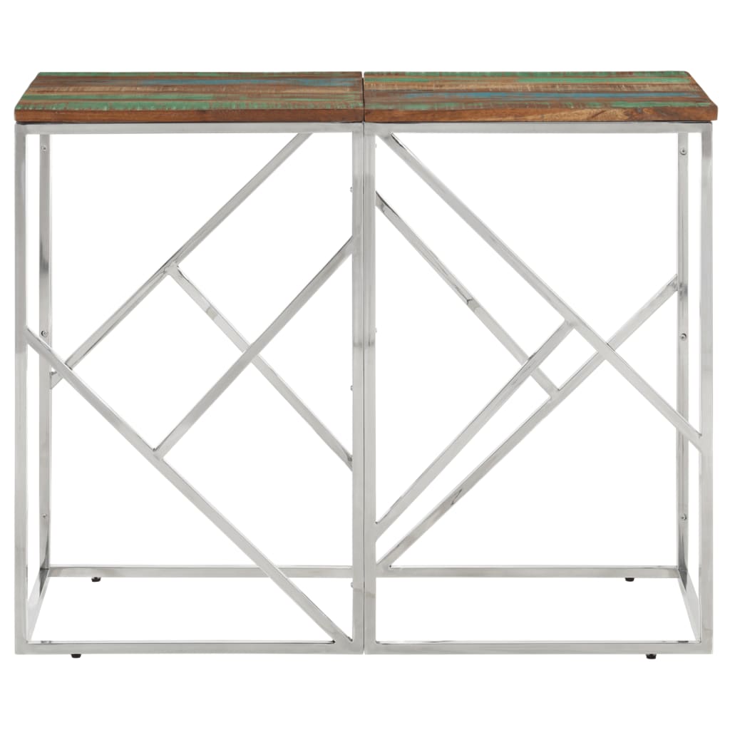 Mesa Consola Acero Inoxidable Madera Maciza Reciclada Plateada_0