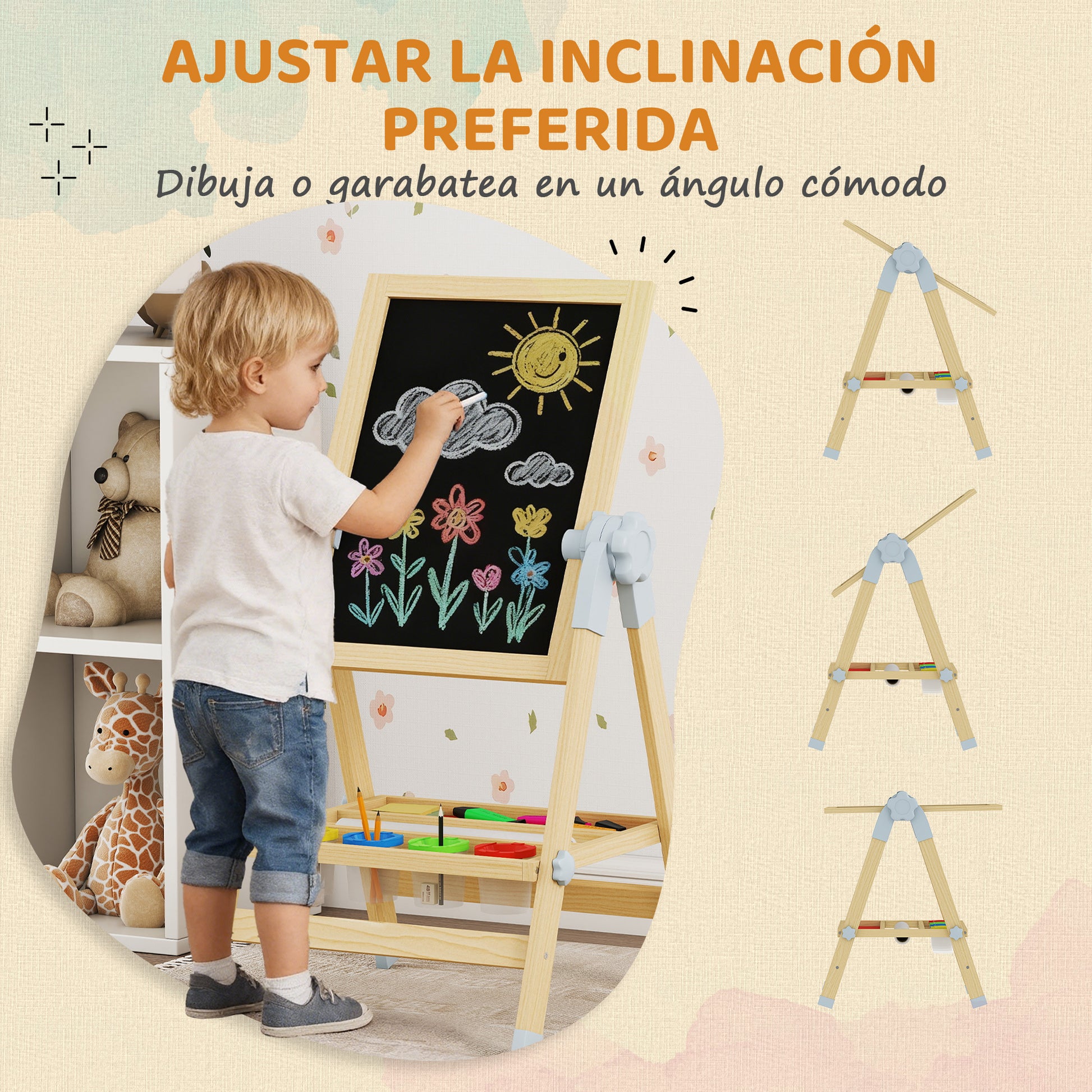 Aiyaplay Pizarra Infantil Caballete De Madera De Doble Cara Altura 70-97 Cm_5