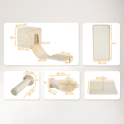 Pawhut Juego De Pared De Escalada Para Gatos 6 Piezas Con Condominio Plataforma_2