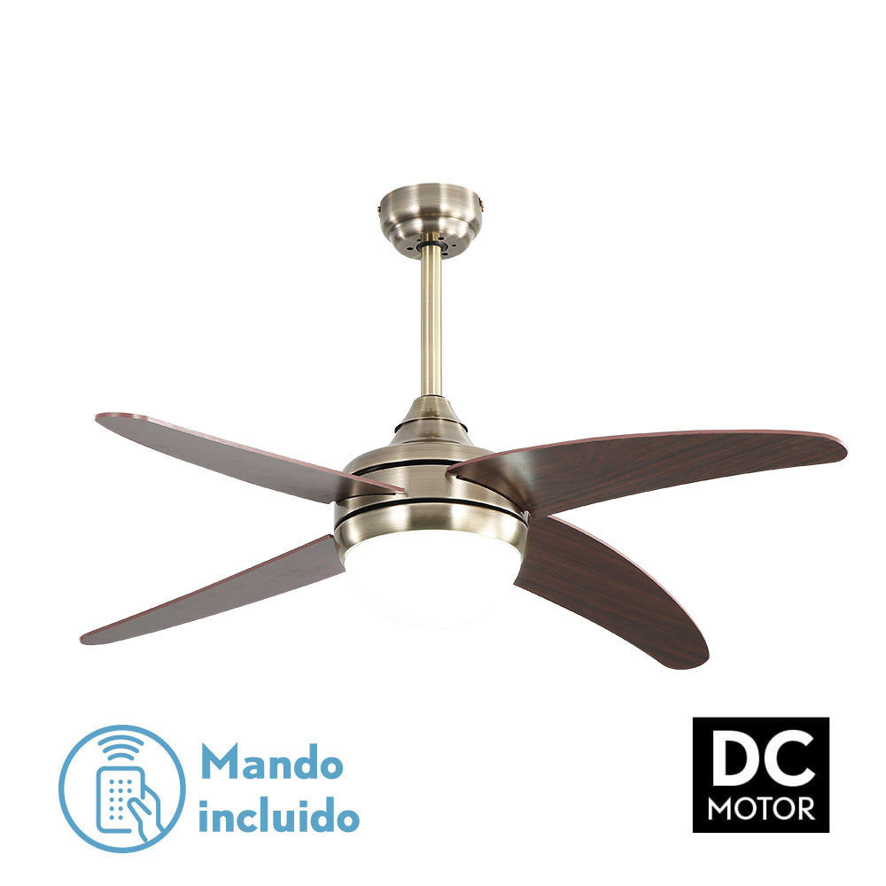 Ventilador 2xe27 Dc Klod Cuero/cerezo4 Asp.6 Vel 117d C/remoto Y Temporizador_0