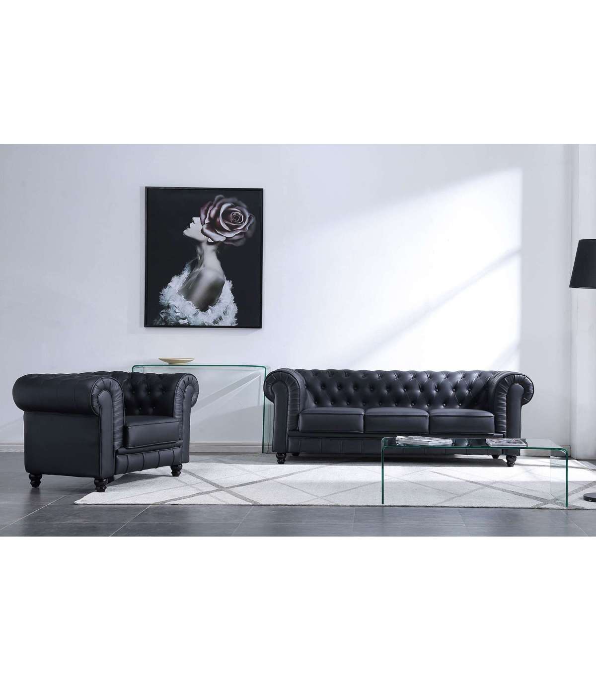 Sillón Chesterfield Tapizado En Símil Piel Negro, 115 Cm(ancho) 75 Cm(altura) 84 Cm(fondo)._2