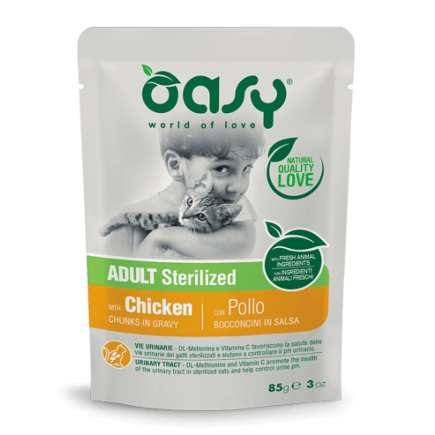 12 Sobres De Comida Oasy Trozos En Salsa Para Gato Esterilizado De Pollo 12x85g_0