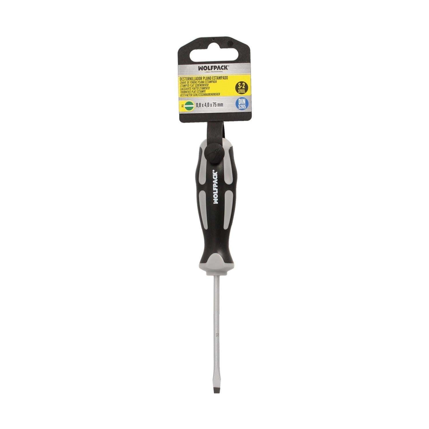 Destornillador Plano Estampado Acero S2 Mango Tpr Bimaterial. Medida 0,8 X Ø 4,0 X 75 Mm. Din5265_3