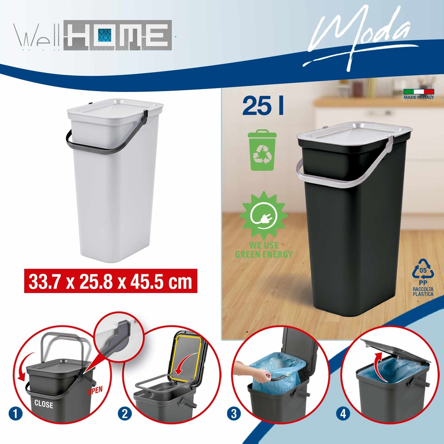 Set De 2 Papeleras moda 25l Blanco Con Asa