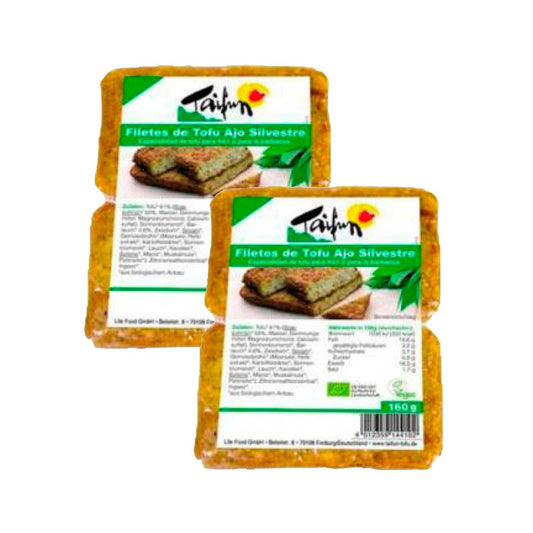 Embalagem de 2 Filetes de Tofu Biológico com Alho Selvagem, 160 g. Taifun