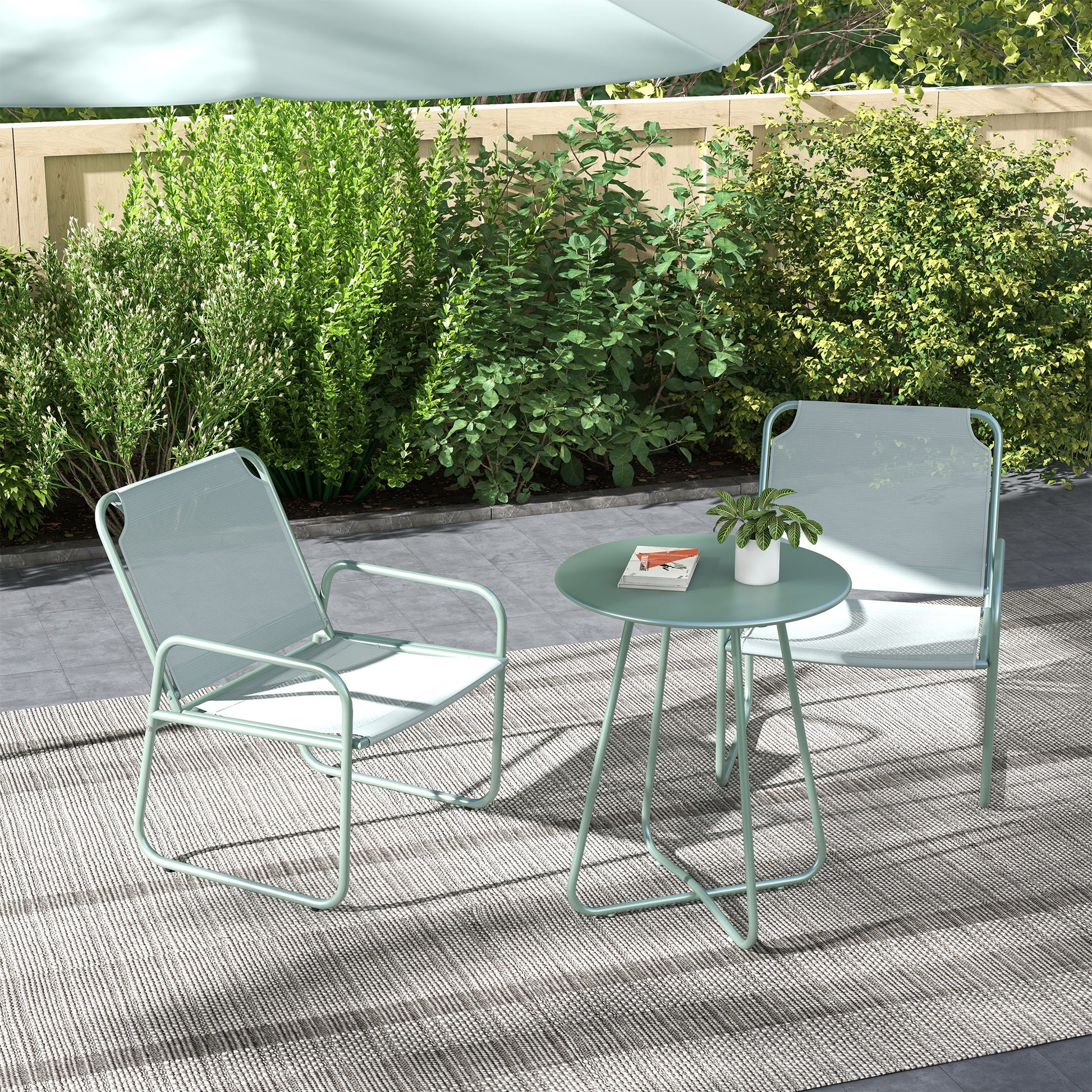 Outsunny Conjunto De Muebles De Jardín Con Marco De Acero Y Reposabrazos Verde_1