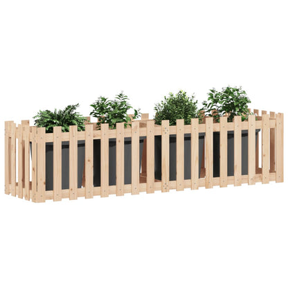 Arriate Elevado Jardín Con Valla Madera Maciza Pino 200x50x50cm_2
