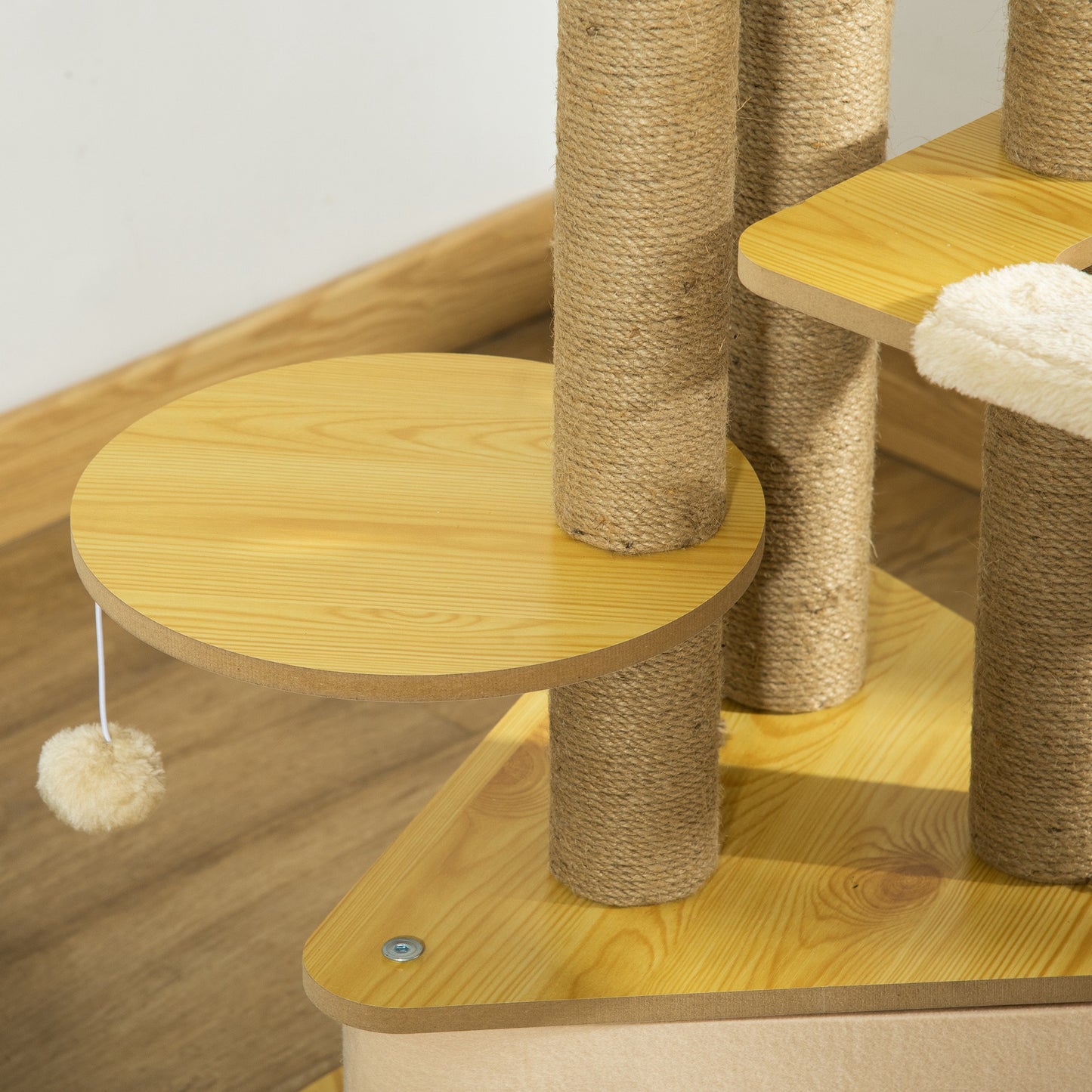 Pawhut Rascador Gatos Ø60x99 Cm Con Cueva Triangular De Fieltro Extraíble Hamaca_3