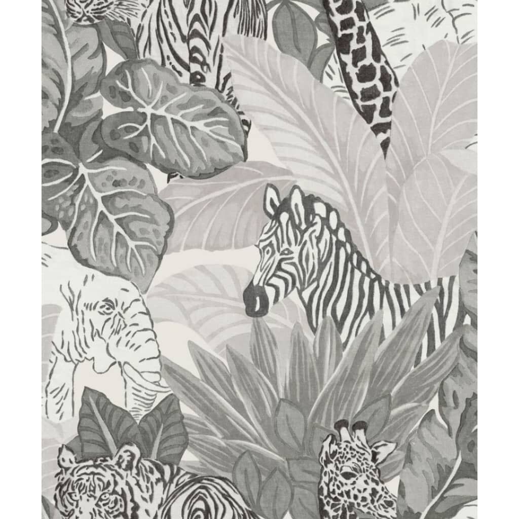 Noordwand Papel De Pared Good Vibes Jungle Animals Gris Y Negro_0