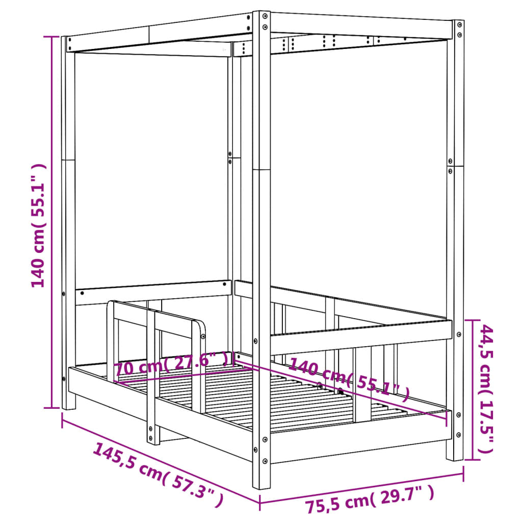 Estructura De Cama Para Niños Madera Maciza De Pino 70x140 Cm / Vetonek_2