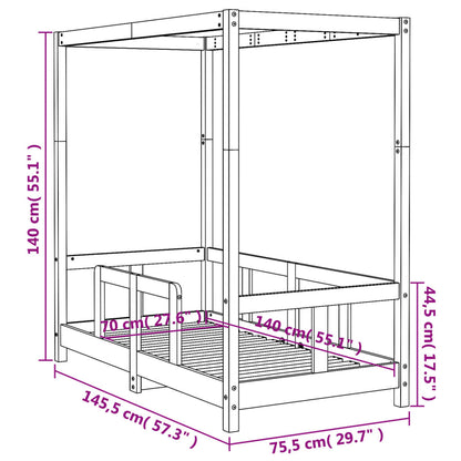 Estructura De Cama Para Niños Madera Maciza De Pino 70x140 Cm / Vetonek_2