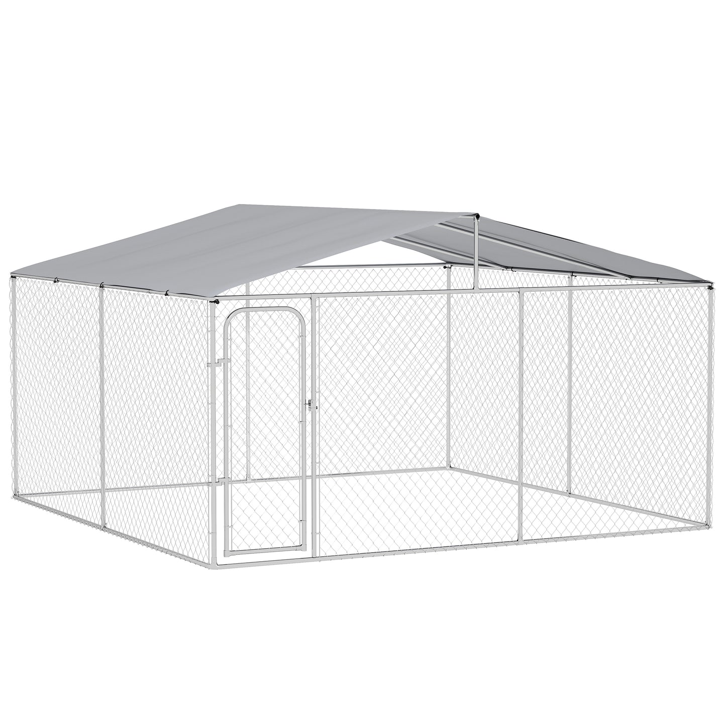 Pawhut Perrera Con Toldo Anti-uv Impermeable Con Puerta 4x4x2,3 M Plata_0