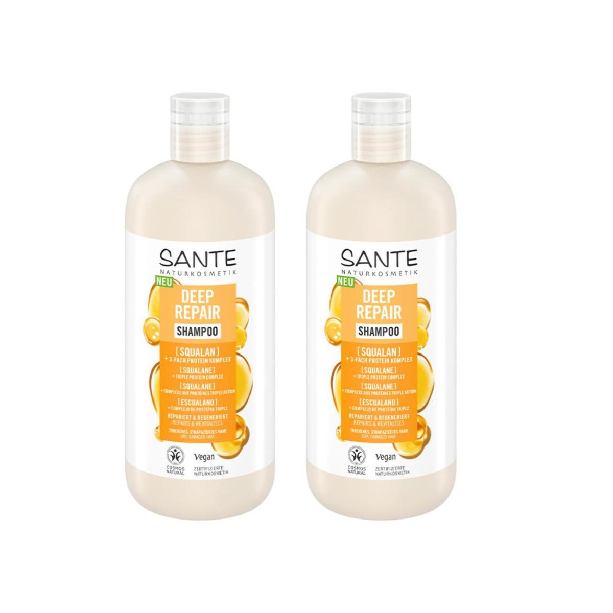 Embalagem de 2 champôs de esqualeno de reparação profunda Sante 500 ml