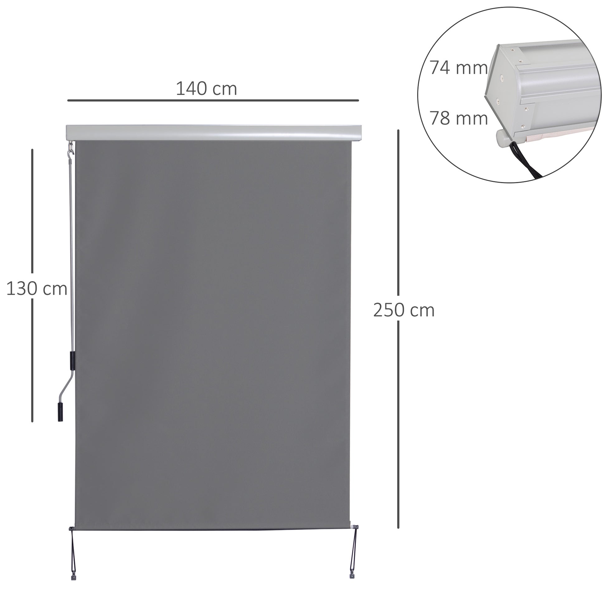Outsunny Toldo Vertical Enrollable De Manivela Interior Exterior 140x250cm Gris_2