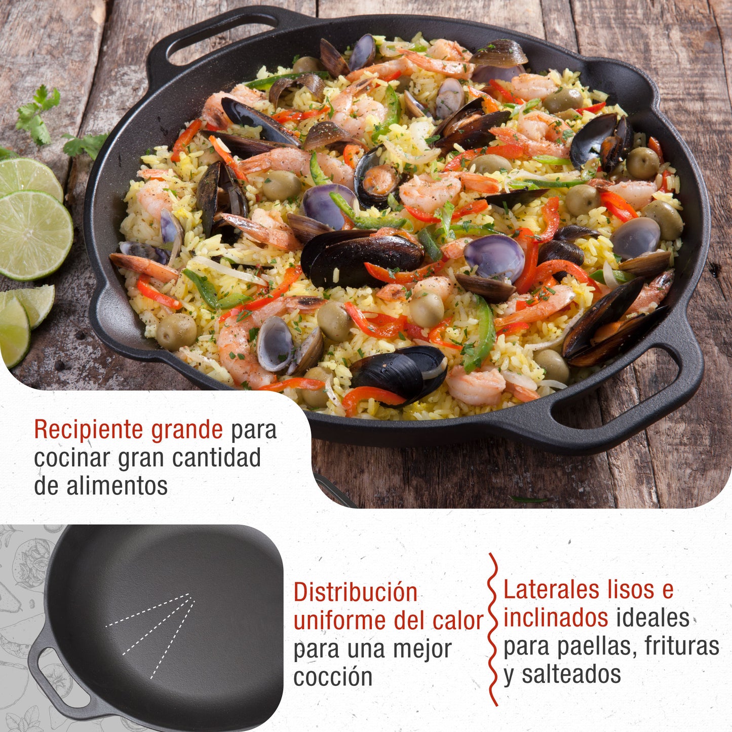 Victoria Paellera Hierro Fundido Curado Inducción 33cm, Apta Fuego, Barbacoa, Horno Cast Iron Skillet, 37574, Negro_2