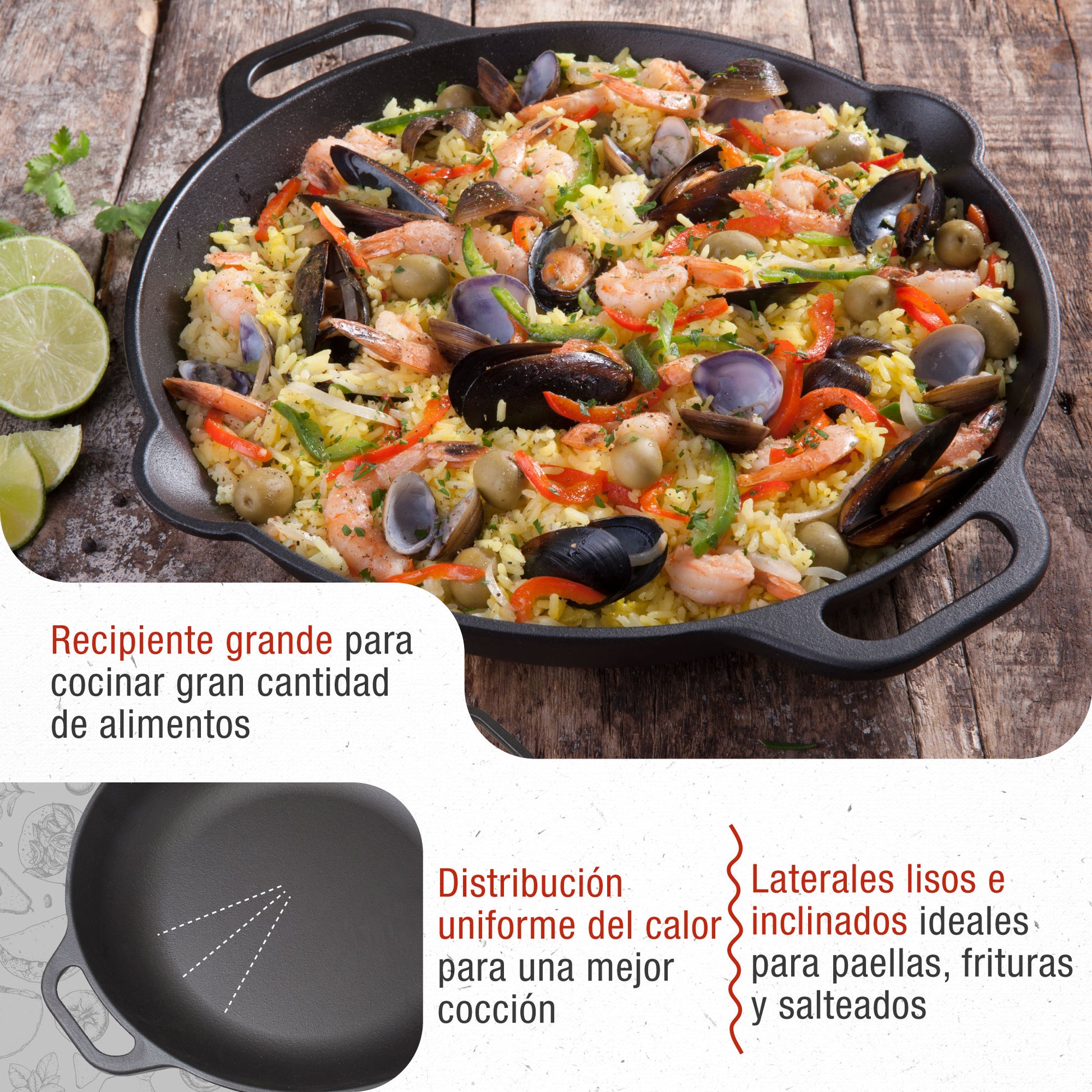 Victoria Paellera Hierro Fundido Curado Inducción 33cm, Apta Fuego, Barbacoa, Horno Cast Iron Skillet, 37574, Negro_2