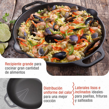Victoria Paellera Hierro Fundido Curado Inducción 33cm, Apta Fuego, Barbacoa, Horno Cast Iron Skillet, 37574, Negro_2