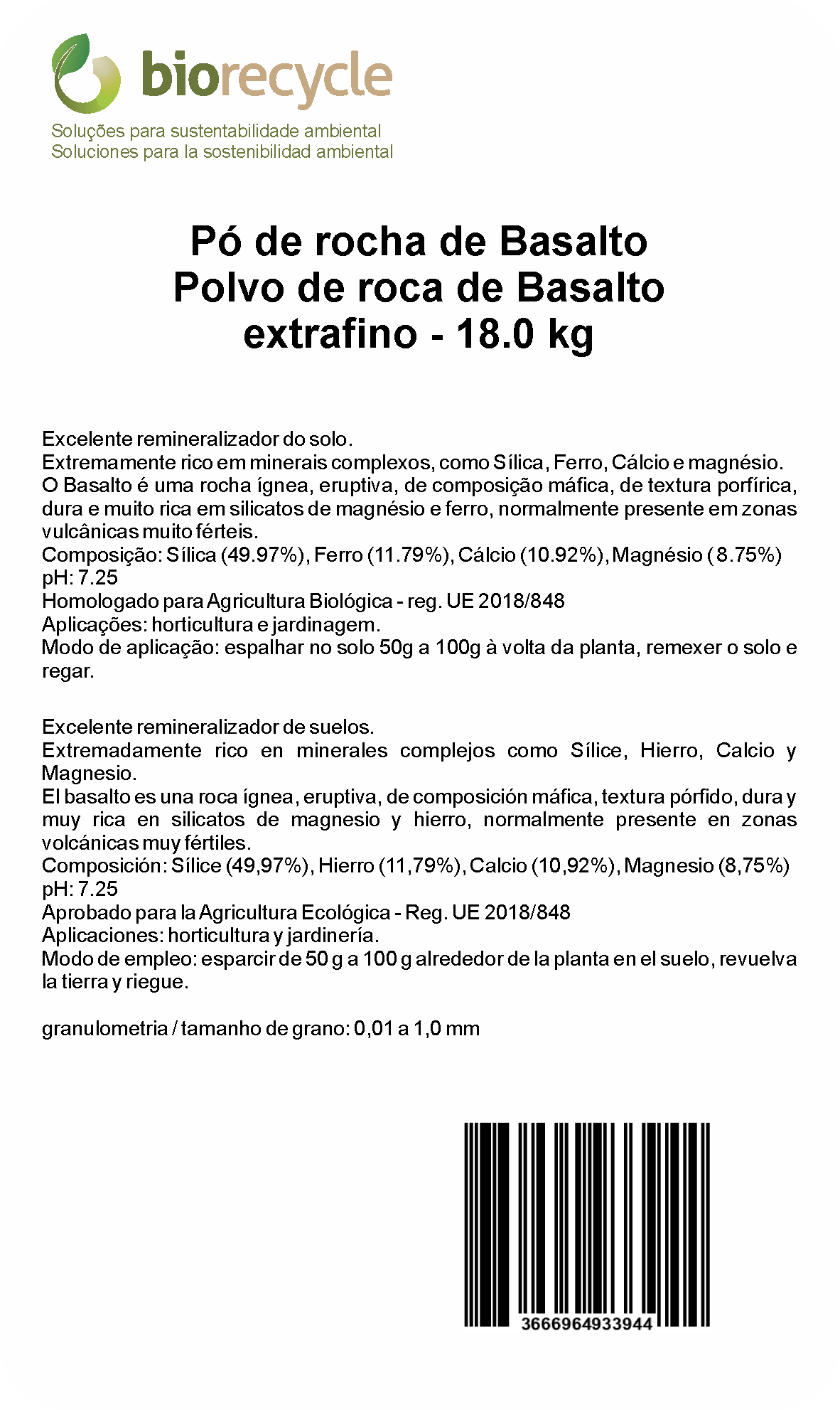 Polvo De Roca De Basalto Extrafino - 18.0 Kg_1