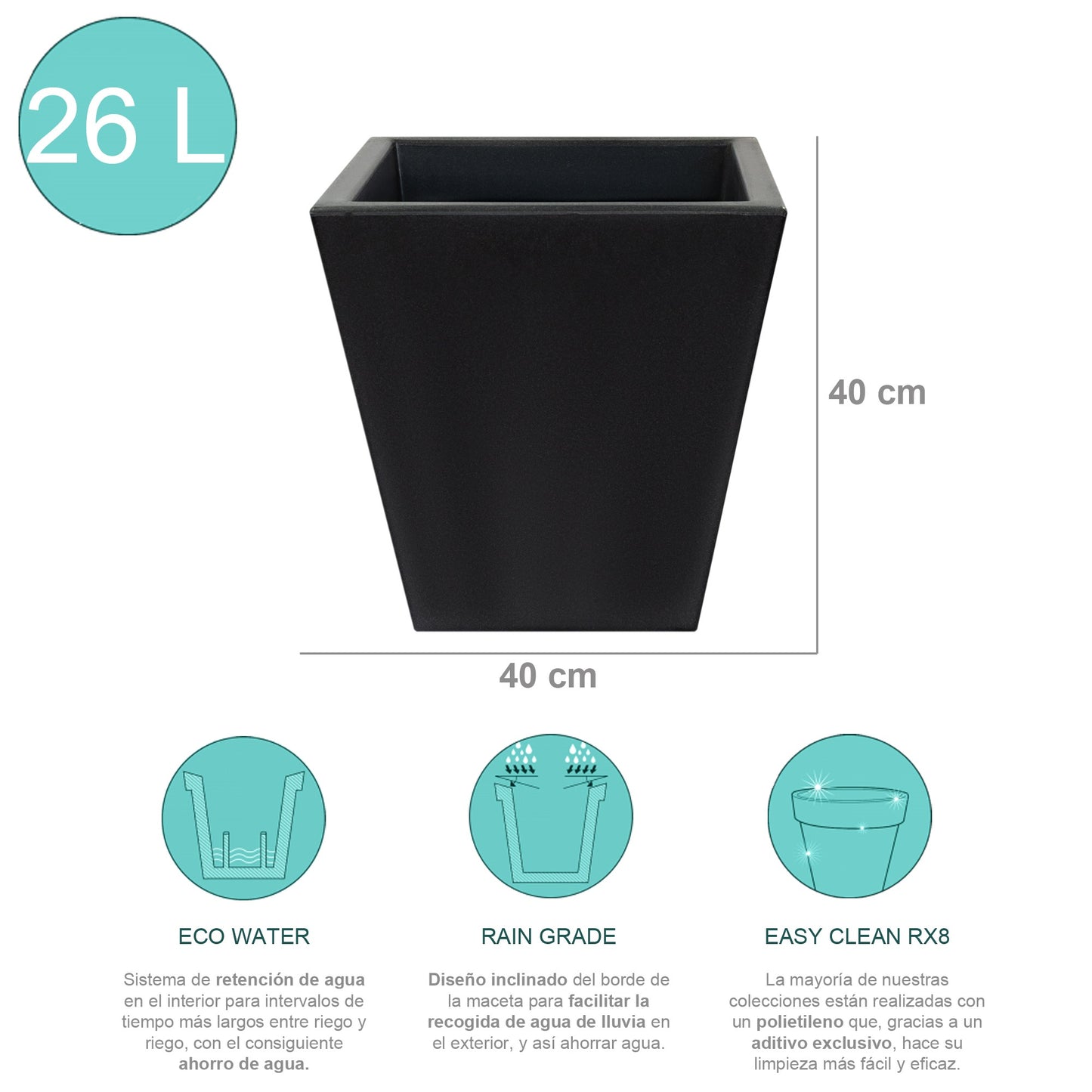 Macetero De Polietileno Por Rotomoldeo Color Antracita 40x40 Cm