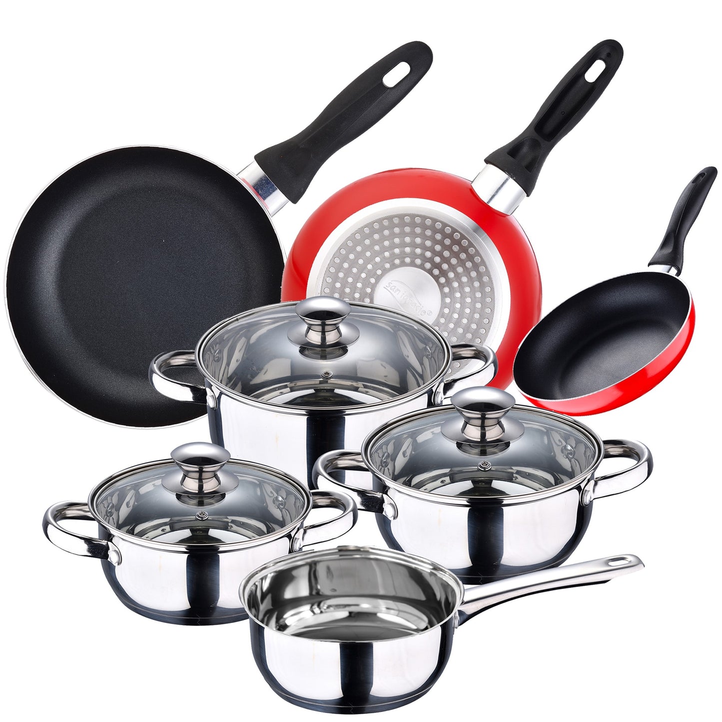 Batería De Cocina 7 Piezas San Ignacio En Acero Inoxidable + Juego De 3 Sartenes 16/20/24 Cm San Ignacio_0