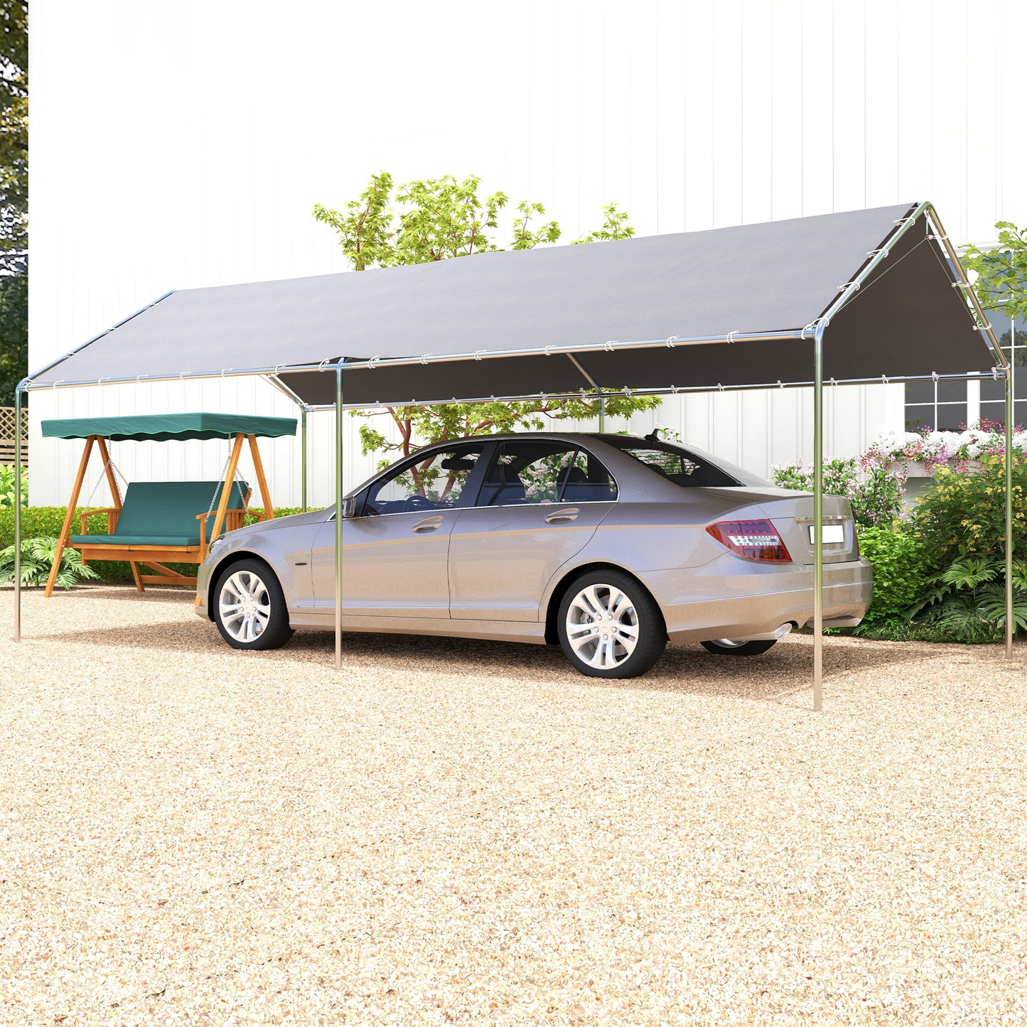Outsunny Cochera Exterior 3x6m Con Toldo De Tela Pe Y Marco De Acero Galvanizado_1