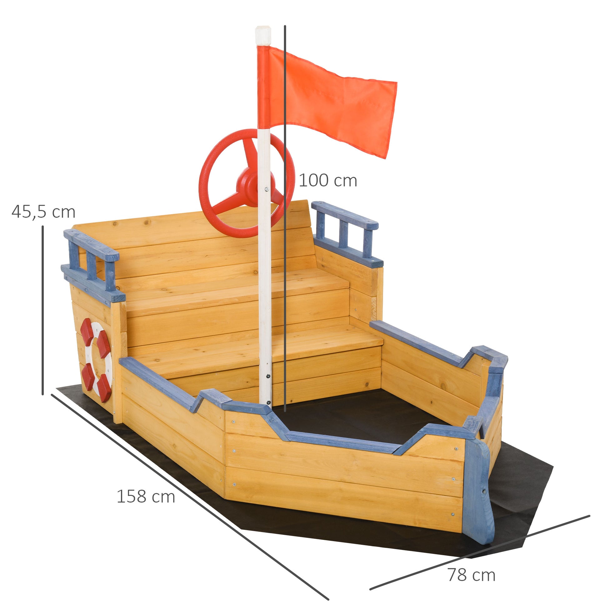 Outsunny Arenero Infantil Madera Diseño Galeón Con Banco Con Almacenaje +3 Años_2