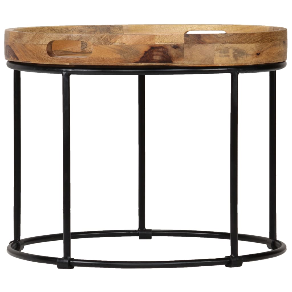 Mesa De Centro De Madera Maciza De Mango Y Acero 50x40 Cm_0