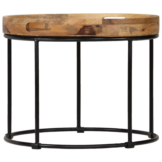 Mesa De Centro De Madera Maciza De Mango Y Acero 50x40 Cm_0