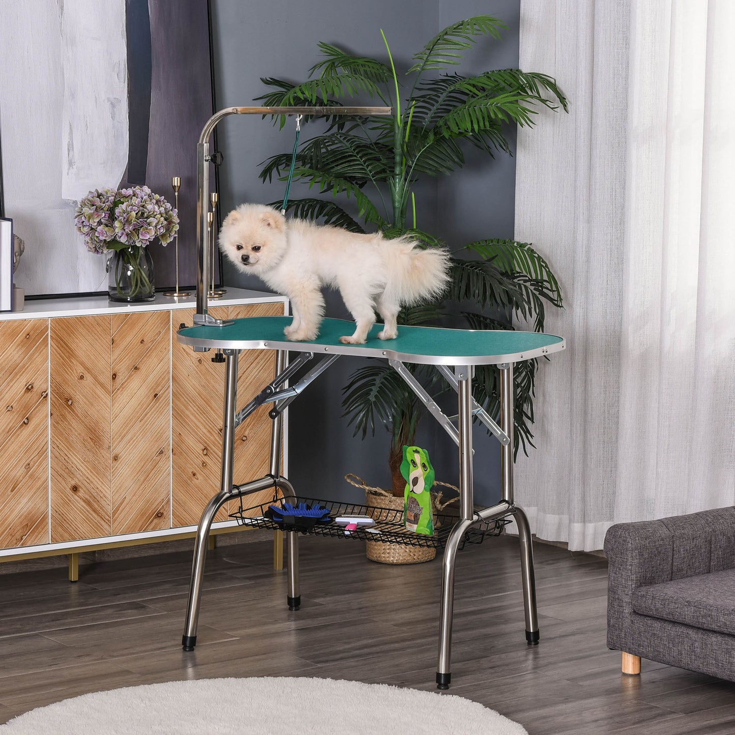Pawhut Mesa De Aseo Para Mascotas Plegable Ajustable Forma De Hueso_1
