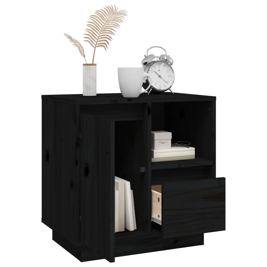 Mesita De Noche Madera Maciza De Pino Negro 50x34x50 Cm_3