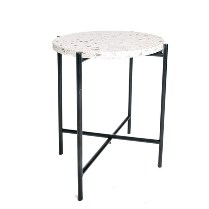 Mesa Auxiliar Redonda Terrazzo Top Metal Leg Black Industrial 43.5x43.5x50cm- Muebles De Salón- Mesa Auxiliar_0
