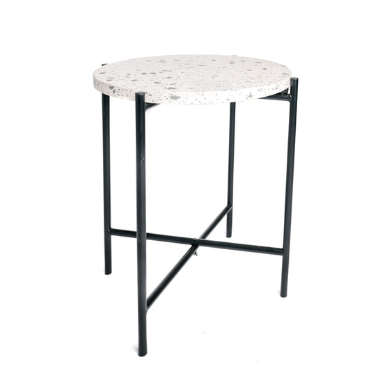 Mesa Auxiliar Redonda Terrazzo Top Metal Leg Black Industrial 43.5x43.5x50cm- Muebles De Salón- Mesa Auxiliar_0