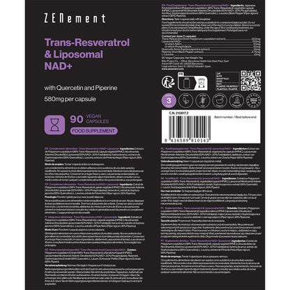 Trans-Resveratrol e NAD+ Lipossomal Zenement 90 Cápsulas
