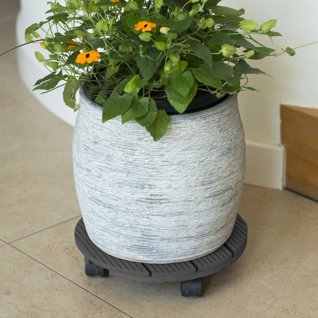 Nature Soporte Con Ruedas Para Plantas Redondo Madera Gris Ø30 Cm_1