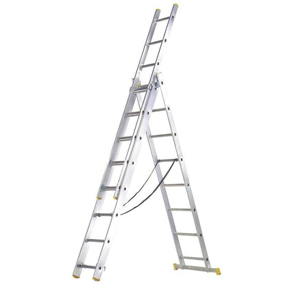 Escalera Aluminio 3 Tramos 9+9+9 Peldaños.plegable, Telescópica, Antideslizante, Resistente._0