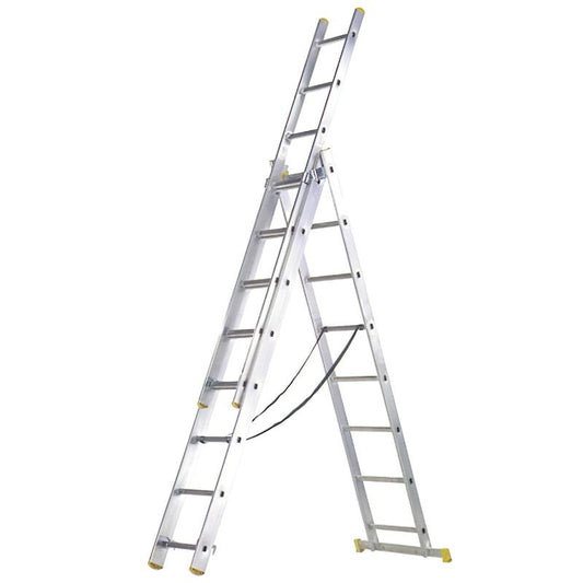 Escalera Aluminio 3 Tramos 9+9+9 Peldaños.plegable, Telescópica, Antideslizante, Resistente._0