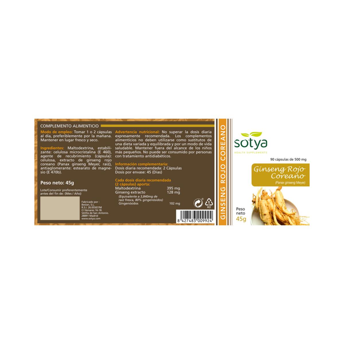Ginseng Vermelho Coreano Sotya 90 Cápsulas