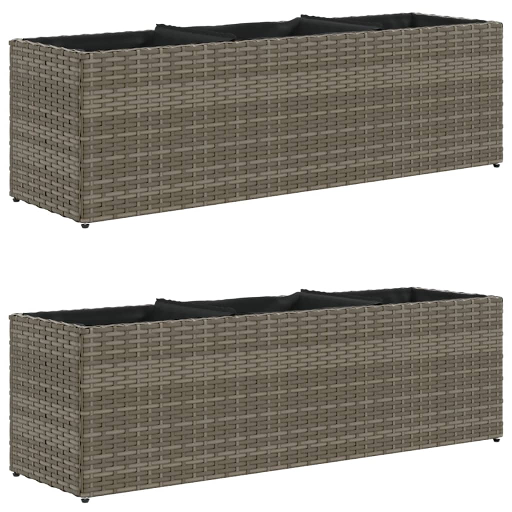 Jardineras Con 3 Maceteros 2 Uds Ratán Pe Gris 105x30x32 Cm_0