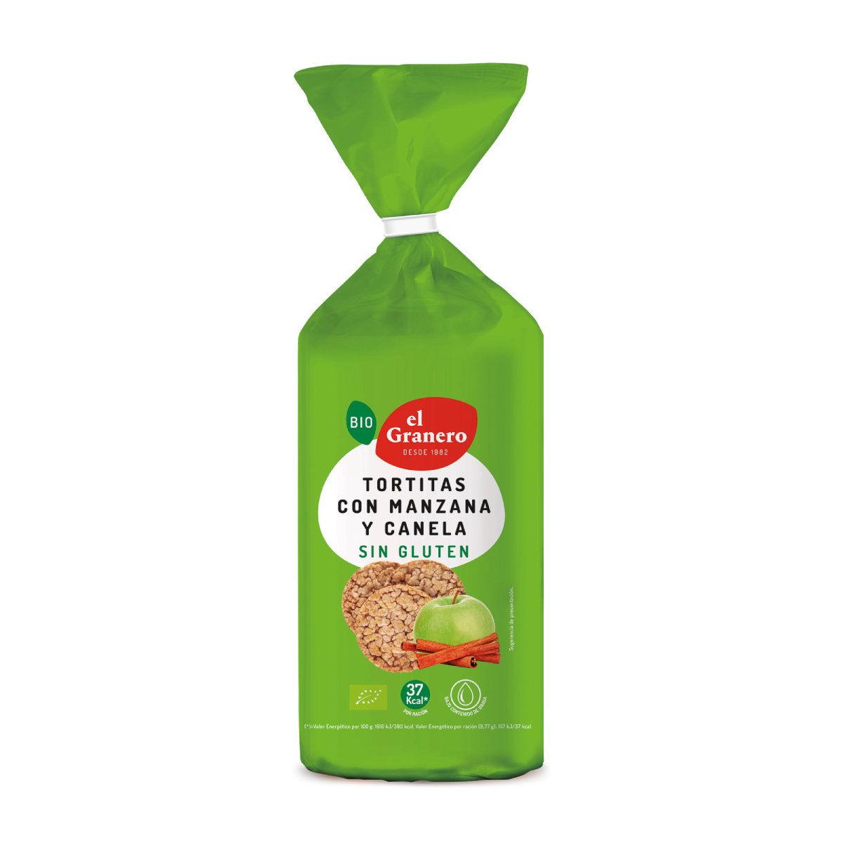 Bolinhos de arroz e milho com maçã e canela El Granero, 127g
