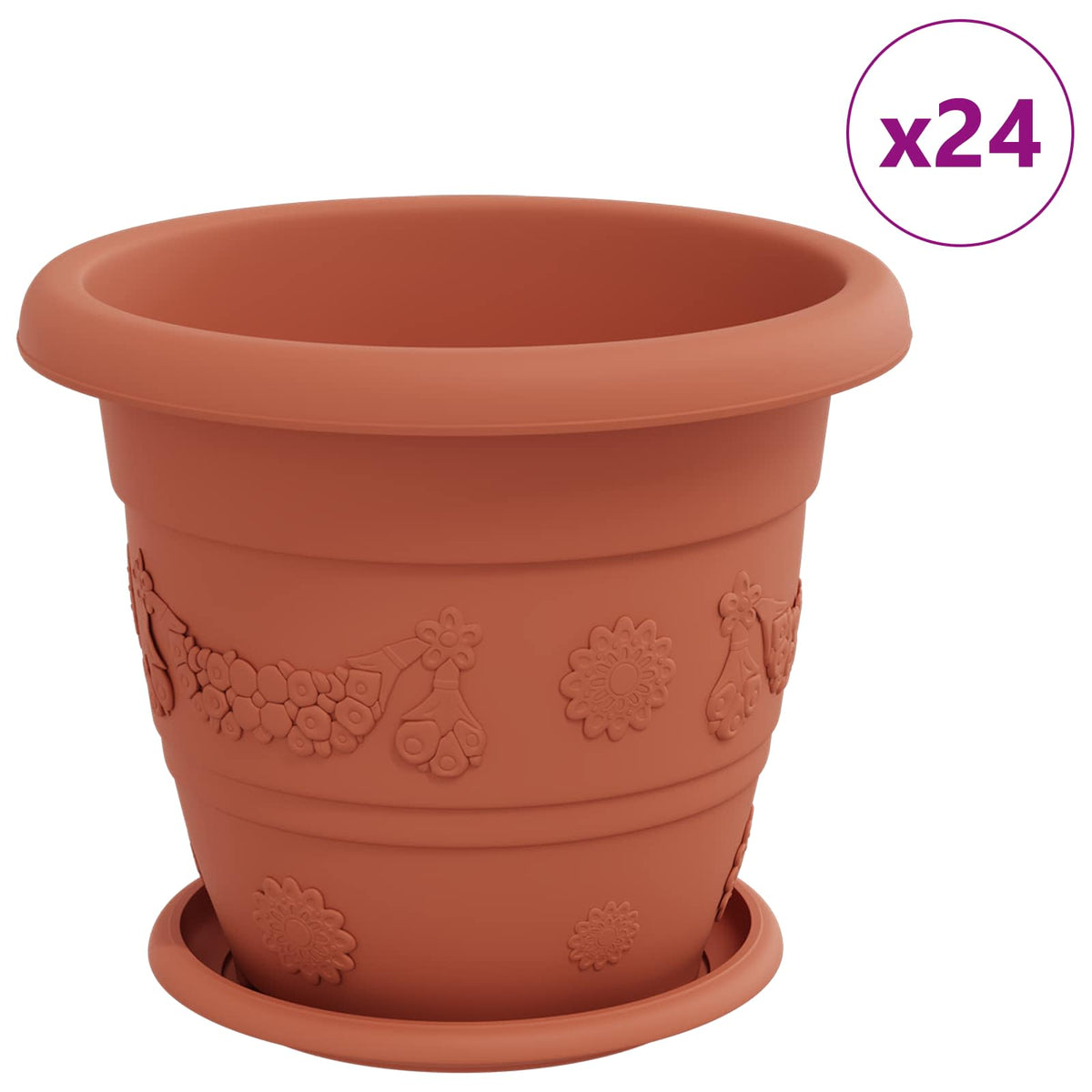 Macetas 24 Uds. Rojo Ladrillo Ø 26 X 21.5 Cm Plástico_0